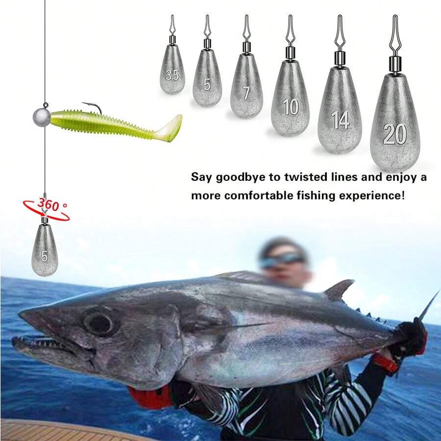 1pc Fishing Weight Lead Sinker With Swivel For Free Fishing, Bullet Shaped - Silver - View 1