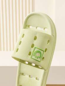 情侶款透氣中空速乾純色平底浴室拖鞋,適用於少女簡約風格,家庭室內,夏季,綠色,pvc材質,防滑透氣 - 綠色 - 查看 6