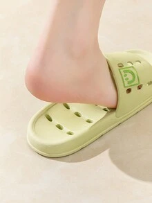 情侶款透氣中空速乾純色平底浴室拖鞋,適用於少女簡約風格,家庭室內,夏季,綠色,pvc材質,防滑透氣 - 綠色 - 查看 5
