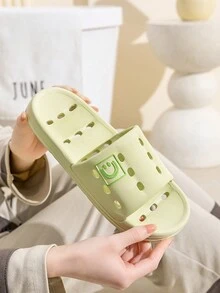 情侶款透氣中空速乾純色平底浴室拖鞋,適用於少女簡約風格,家庭室內,夏季,綠色,pvc材質,防滑透氣 - 綠色 - 查看 10