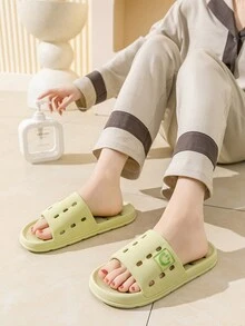 情侶款透氣中空速乾純色平底浴室拖鞋,適用於少女簡約風格,家庭室內,夏季,綠色,pvc材質,防滑透氣 - 綠色 - 查看 3
