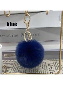 1pc Plush Pom Keychain Cute Soft Key Chain Ring Purse Bag Backpack Charm Car Pendant Earbud Case Cover Accessories Women Girls Gift Plush Keychain - Multicolor - View 9