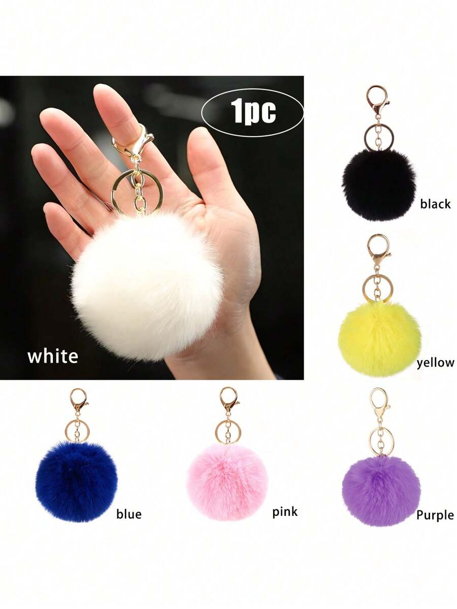 1pc Plush Pom Keychain Cute Soft Key Chain Ring Purse Bag Backpack Charm Car Pendant Earbud Case Cover Accessories Women Girls Gift Plush Keychain - Multicolor - View 1