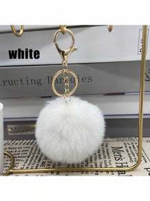 1pc Plush Pom Keychain Cute Soft Key Chain Ring Purse Bag Backpack Charm Car Pendant Earbud Case Cover Accessories Women Girls Gift Plush Keychain - Multicolor - View 5