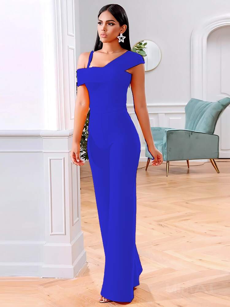 Palazzo Asimetrico Ajustado De Moda - azul real - Añade 2