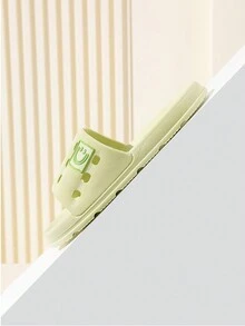 情侶款透氣中空速乾純色平底浴室拖鞋,適用於少女簡約風格,家庭室內,夏季,綠色,pvc材質,防滑透氣 - 綠色 - 查看 7