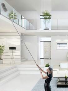 2入組不鏽鋼桿可伸縮掃把，附110英寸特長桿、可彎曲頭和長柄掃把，適用於清潔天花板風扇、高天花板、百葉窗、家具和汽車 - 灰色 - 查看 8