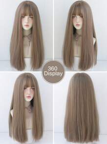 7JHH WIGS Light Brown Wig For Women Long Straight Wig With Bangs Natural Looking Synthetic Fiber Wigs For Girls Daily Party School Use 22 Inch - Brown - View 5