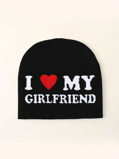 1pc Valentine's Day Hat I Love My Girlfriend Knitted Beanie With Embroidery, Street Hip-Hop Skull Cap, Couple Hat, Casual Fashion, Daily Wear Fall Outfit