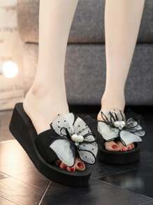 Women's Slippers Summer Outside 2021 New Fashion All-Match Bowtie Sandals Comfortable Anti-Slip High-Heeled Beach Shoes Valentines
