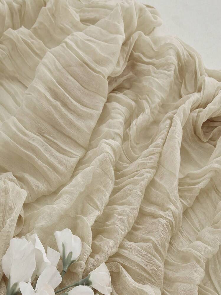 1pc Solid Color Cheesecloth Table Runner, Bohemian Style Polyester Fiber Rectangular Tablecloth Suitable For Party, Wedding Decoration & Baby Shower - Beige - View 8