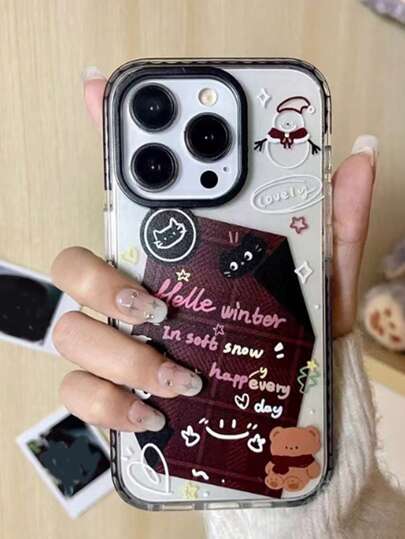 غطاء هاتف مضاد للانزلاق من ال-TPU يحتوي على شعار ثلجي ونمط قط القطّ متوافق مع منتجات أبل - قطعة واحدة