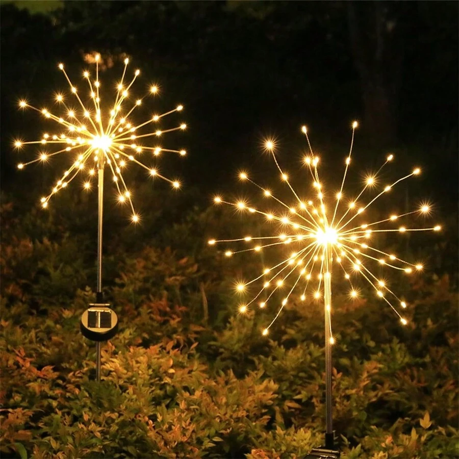 120 個 Led 太陽能花園燈戶外裝飾太陽能煙火燈、串燈太陽能燈戶外適用於道路庭院派對婚禮露台走道 8 種模式！戶外裝飾太陽能煙火燈,功能太陽能星爆燈防水適用於道路花園裝飾 - 暖白 - 查看 1