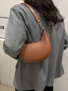 1 Piece Of Solid Color Retro Minimalist Crescent Bag, Underarm Women's Shoulder Bag - Brown - View 4
