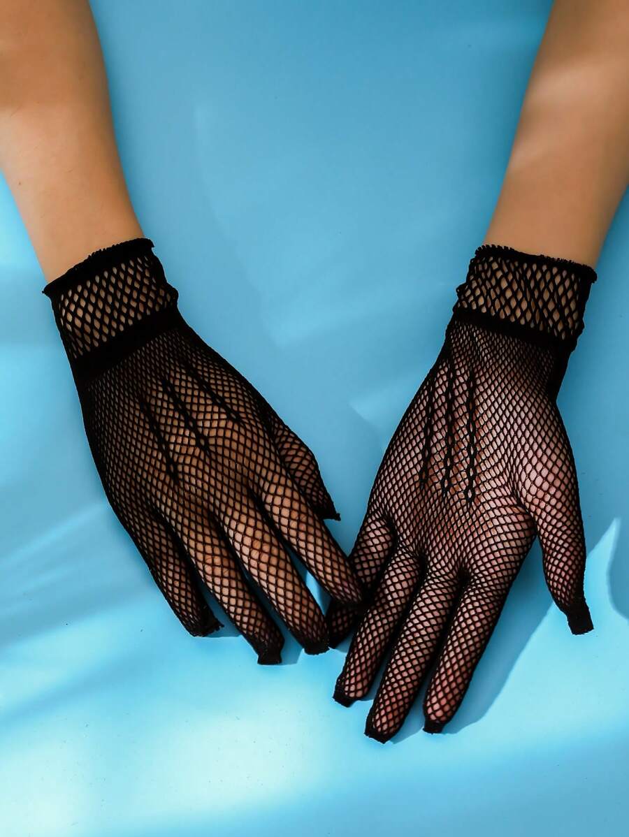 1 Pair Women Lace Gloves, Sexy Short Lace Fingerless Gloves With Floral Lace Trim, Suitable For Driving, Riding, Wedding In Spring/Summer - Fishnet Gloves - View 1