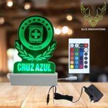 Lámpara de Equipo Cruz Azul Futbol 3D Multicolor con Control de Acrílico - Blanco - Ver 3