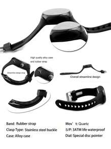 流線型形狀的密碼數字運動風男士手錶,全黑色樹脂免指針創新設計男士石英手錶。非常獨特創新的設計。 - 黑色 - 查看 9