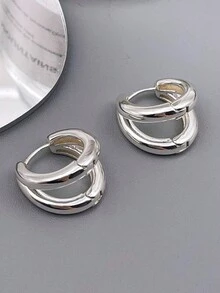 2件套时尚简约合金双层几何耳环，适合女性日常佩戴 - 雙層立體感幾何耳圈 - 查看 6