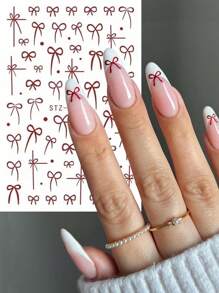 2入組黑紅結鈴貼片式指甲藝術貼紙，韓式美甲裝飾DIY - 彩色 - 查看 6