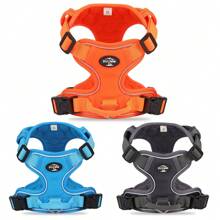 具有按摩設計的反光犬用胸帶,可調節柔軟的牛津寵物安全帶,內襯網狀布料,易於控制,適用於散步,旅行等,加1條犬繩(耐用的尼龍帶,直徑1.2cm,長1.5m),1個鈴鐺和1個發光吊飾,適用於小/中/大型犬 - 灰色 - 查看 11