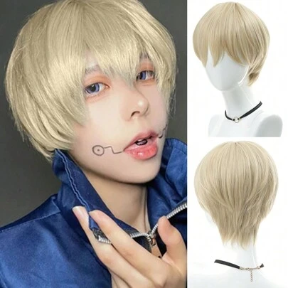 合成ショートウィッグ ブロンド ブラウン デイリー パーティー コスプレ用ウィッグ 女性 男性 子供 高温耐性ファイバー