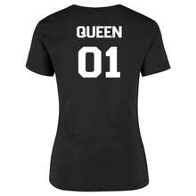 Playera para Mujer 1 Pza Estampado en Espalda Dama King & Queen 01 para Novios o Parejas San Valentín 14 de Febrero - Negro - Ver 2
