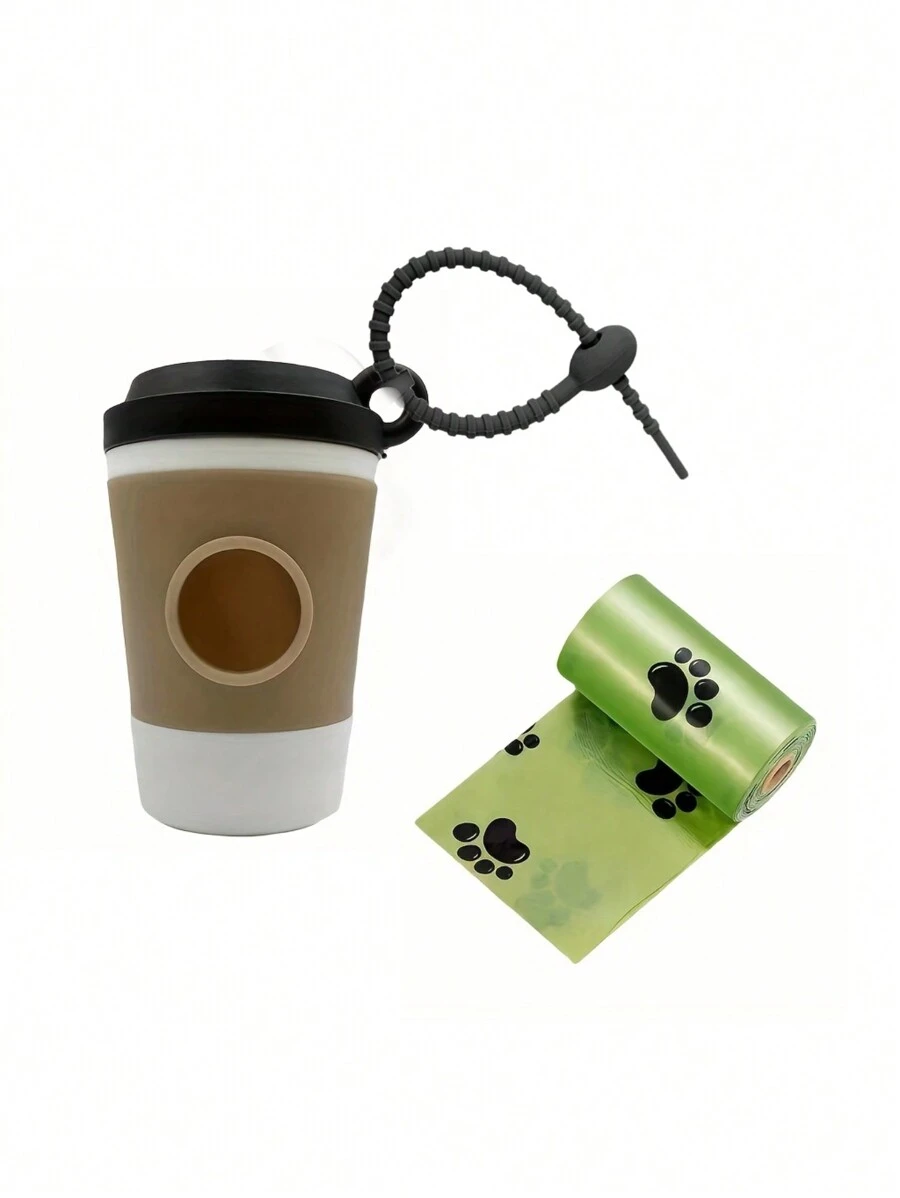1 Set Creative Coffee Cup-Shaped Pet Waste Bag Dispenser Portable Pet Garbage Bag Storage Container - 咖啡棕 - 查看 1