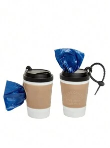 1 Set Creative Coffee Cup-Shaped Pet Waste Bag Dispenser Portable Pet Garbage Bag Storage Container - 咖啡棕 - 查看 2