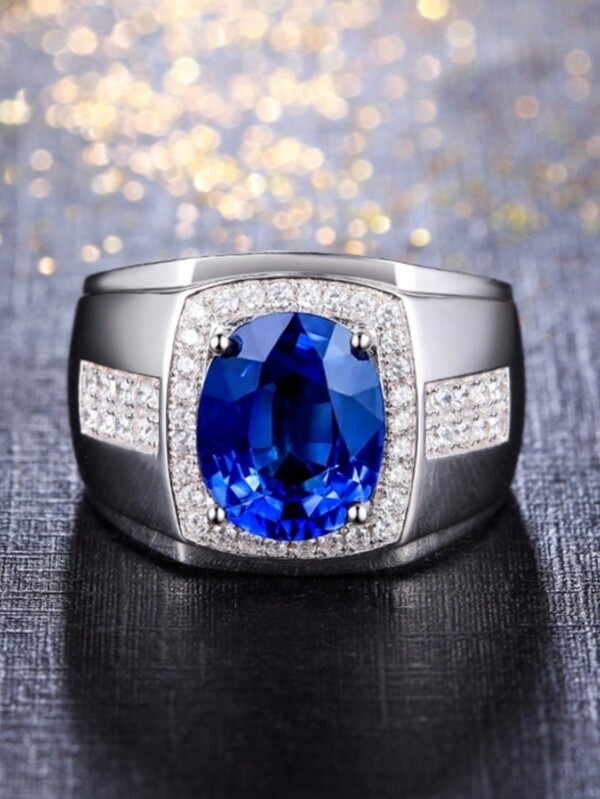 1PC Business Banquet Blue Gorgeous And Dominant Ring For Men's Dating Party Wedding Engagement Jewelry Accessories Decoration Valentine's Day Gift,Mom,Mother,Mother's Day,Gift