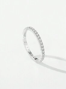 MODIAN 925純銀經典閃耀婚禮訂婚承諾新娘戒指女士珠寶禮物 - 銀色 - 查看 5