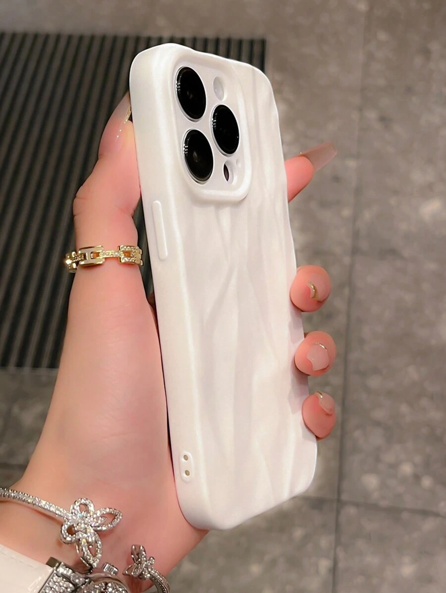 全新褶皺紋理米色手機殼,相容於 Iphone,觸感良好