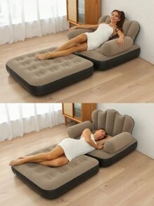 1 pieza Sofá inflable, elegante sillón perezoso multifuncional 5 en 1 para exteriores con cama inflable, silla lounge plegable y conveniente - Café integral - Ver 2