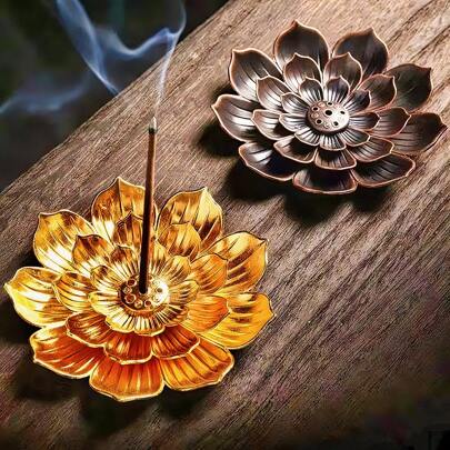 1 个香座托盘，配有合金香棒架和莲花形香炉，最适合