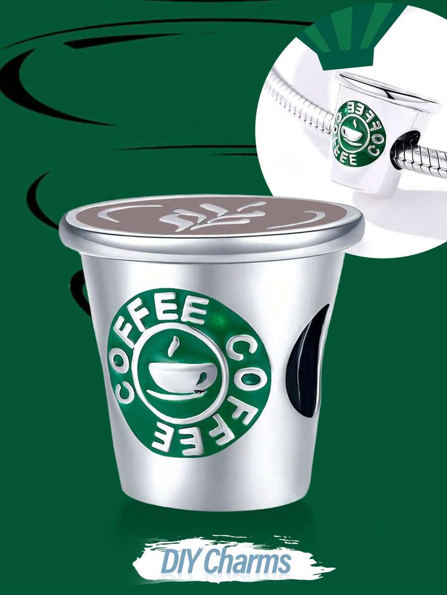 ESBERRY 1入組咖啡杯DIY吊墜女式手鍊和手鐲配件純銀高級珠寶製作 - 銀色 - 查看 1