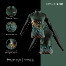 Camisa de Pesca Masculina Camiseta Manga Longa Proteçao UV Esporte Brasil Black Bass - Verde - Visão 9