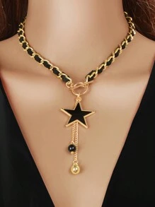 1pc Designer Stylish Star Charm And Ball Pendant Tassel Braided Long Necklace Women Party Daily Jewelry - Five Stars - View 1