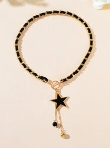 1pc Designer Stylish Star Charm And Ball Pendant Tassel Braided Long Necklace Women Party Daily Jewelry - Five Stars - View 2