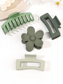 2 件/4 件配饰套装：1 件龙骨、1 件花朵、2 件 8.5 厘米方形绿色哑光多用途发夹，另加 2 件绿色方形色块发爪发夹发夹发夹发夹接发夹、沙滩配饰、爪夹秋冬发饰女士度假装扮女士 - 彩色 - 查看 4