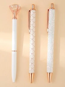 3入組辦公桌用白色圆珠笔套装,金属水晶钻笔座搭配多款式笔,黑色墨水,闪闪发光,是女性,女孩子办公桌的理想组织者和情人节礼物 - 白色 - 查看 2
