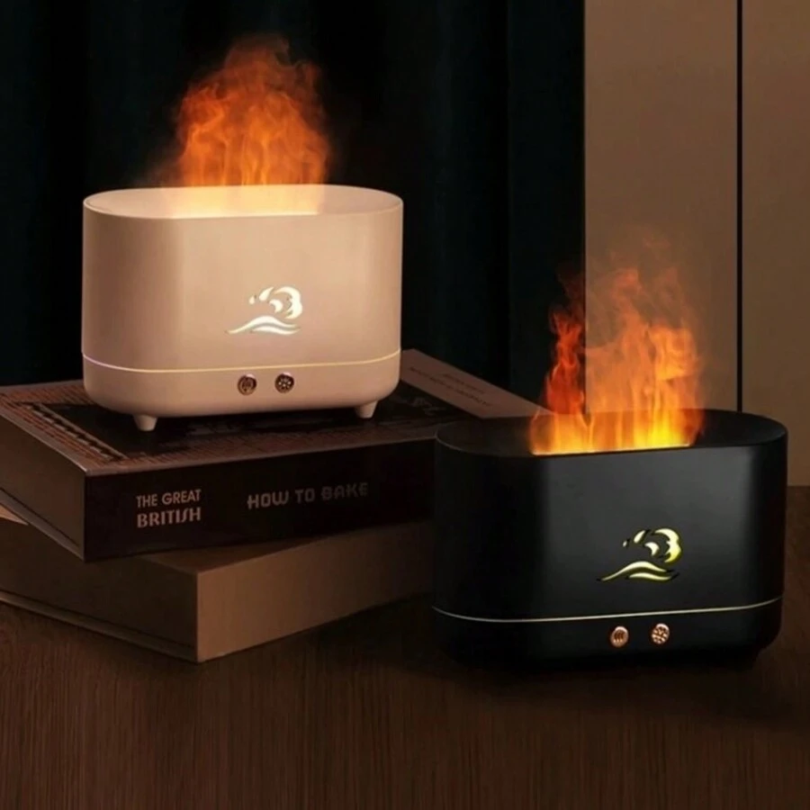 Nuvens chama Umidificador De Ar Difusor De Aroma Aromaterapia 200 Ml USB Ultrasonic Óleo Essencial Quarto Fragrância - Preto e Branco - Visão 1
