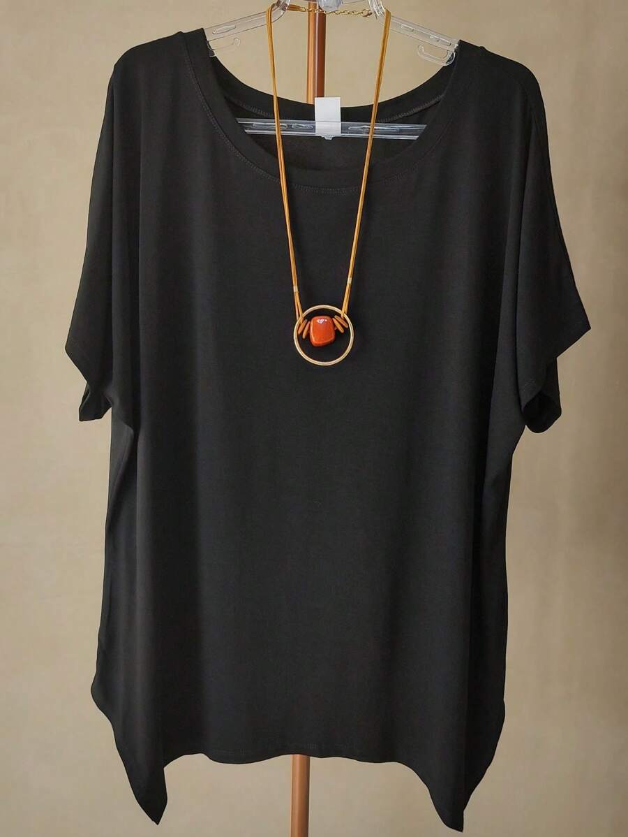 Blusa Feminina Plus Size Manga Curta Soltinha Viscolycra de Qualidade - Preto - Visão 1