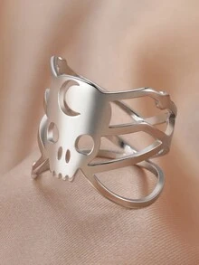 1個不鏽鋼中空新月形、心形、骷髏頭戒指,適用於女性,適合庞克派對 - 骷髏頭 - 查看 26