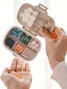 A Solid Color Plastic Double-Layer 8-Cell Convenient Moisture-Proof Small Pill Box Is Suitable For Packaging For A Week, Which Is Conducive To Traveling With Small Pill Boxes - Beige - View 6