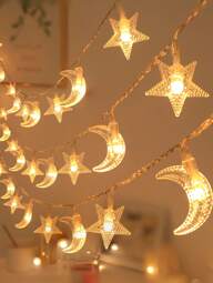 Guirlande lumineuse étoile et lune de 1,5 m, 3 m, 4 m, 6 m, 10/20/30/40 lumières, pour décoration de chambre, fête d'anniversaire, mariage, cadeau, toutes saisons