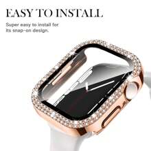 Compatible With Apple Watch Case Series 10/9/8/7/6/5/4/3/2/1/SE 38 40 41 42 44 45 46 MM With Tempered Glass Screen Protector, Double Bling Case Crystal Rhinestones Rhinestone Bumper Overall Hard PC Ultra-Thin Protective Cover - Rose Gold - View 6