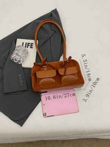 時尚棕色麂皮復古蝴蝶結裝飾波士頓單肩包,帶有多個口袋 - 棕色 - 查看 7