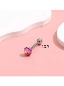 1入組閃耀漸變色14G舌環，不鏽鋼魚鱗心形舌針，男女女孩派對日常穿戴舌部穿刺珠寶首選 - 彩色 - 查看 14