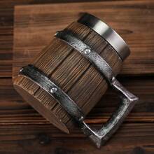 1 Miếng 600ml Cốc bia Với Bằng gỗ Thùng Thiết kế , Dung lượng lớn Thủ công Phong cách Thép không gỉ Bên trong Mùa hè Đồ uống - Cốc thùng gỗ 120 - Xem 3