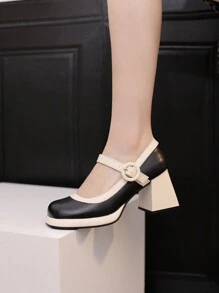 2024 Mới Xuân/Thu Mary Jane Bơm, Đế Chống Thấm Nước, Khóa Kéo, Chun Gót, Giày Nữ - Màu be - Xem 4