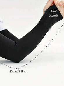 2pairs Solid Color Icy Silk Arm Sleeves, Summer Cooling Sun Protection Cover For Outdoor Activities Such As Running And Fishing Halloween - Black and White - View 4